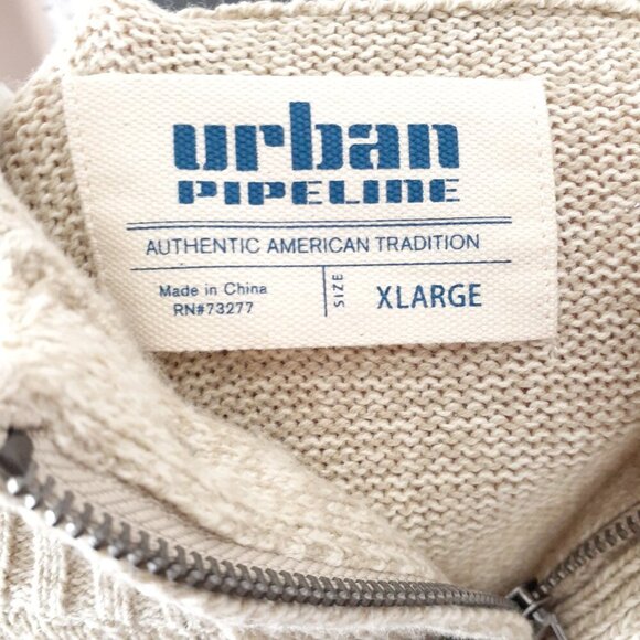 Urban Pipeline Mens Henley Sweater XL Button Zip Beige Soft Cotton Blend 6x3A - Picture 3 of 4